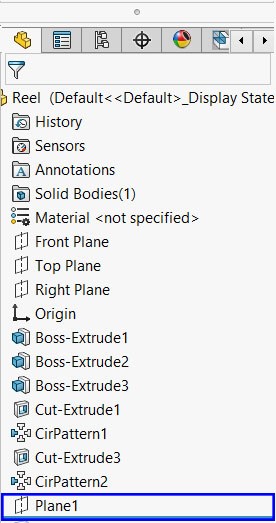 مشاهده صفحه Plane ایجاد شده در درخت طراحی solidworks